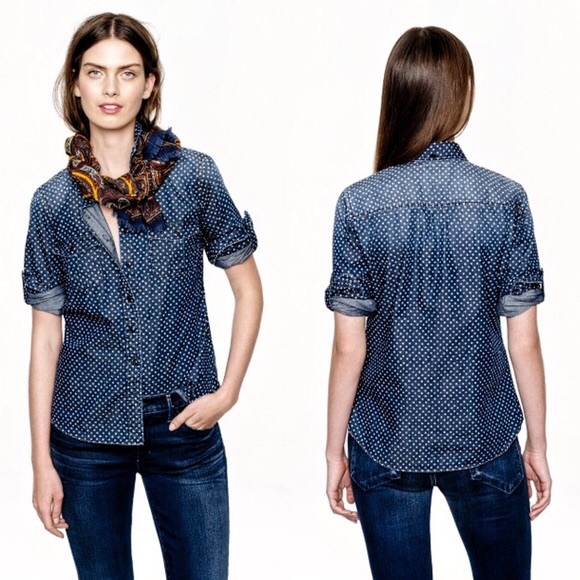 J. Crew Tops - J.Crew Star Dot Keeper Chambray Cotton Shirt 06723